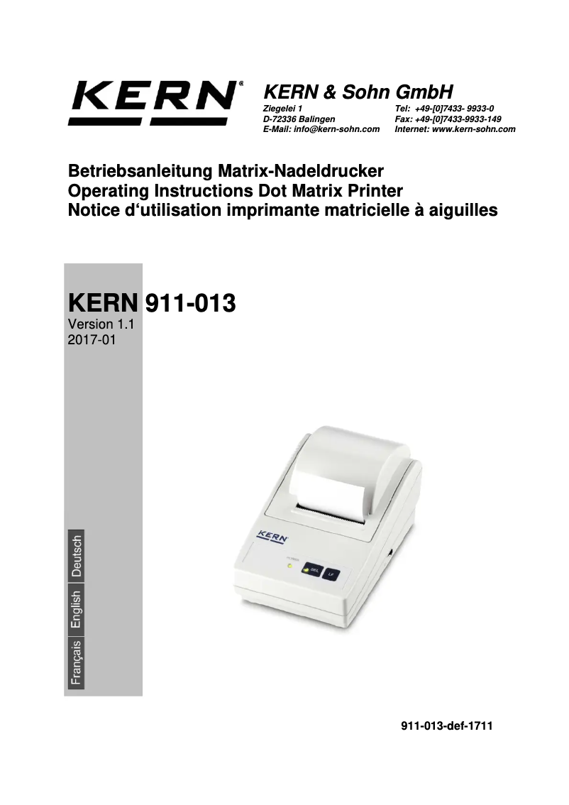 Page 1 de la notice Manuel utilisateur Kern 911-013