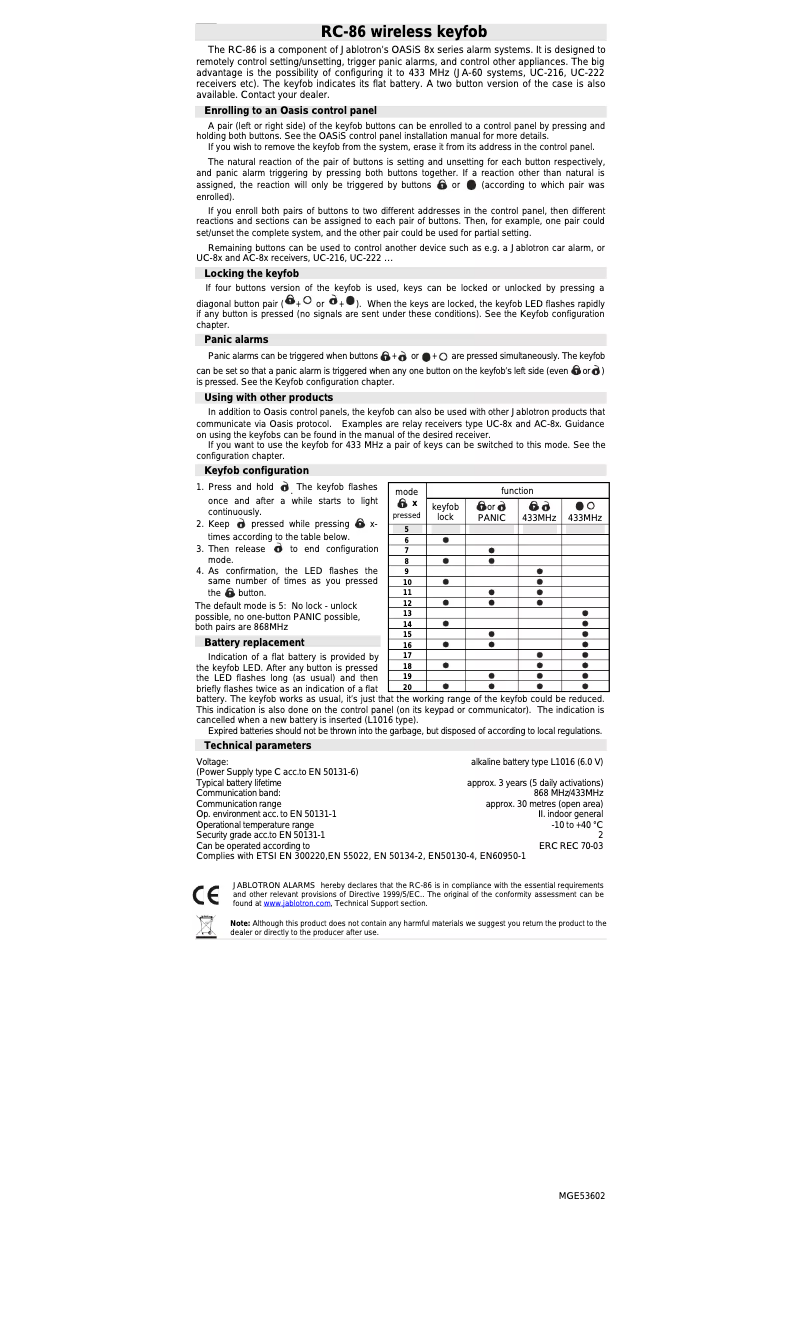 Page 1 de la notice Manuel utilisateur Joblotron RC-86
