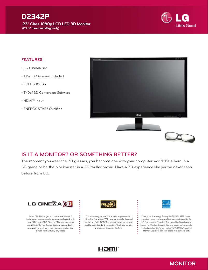 Página 1 del manual Ficha técnica LG D2342P-PN