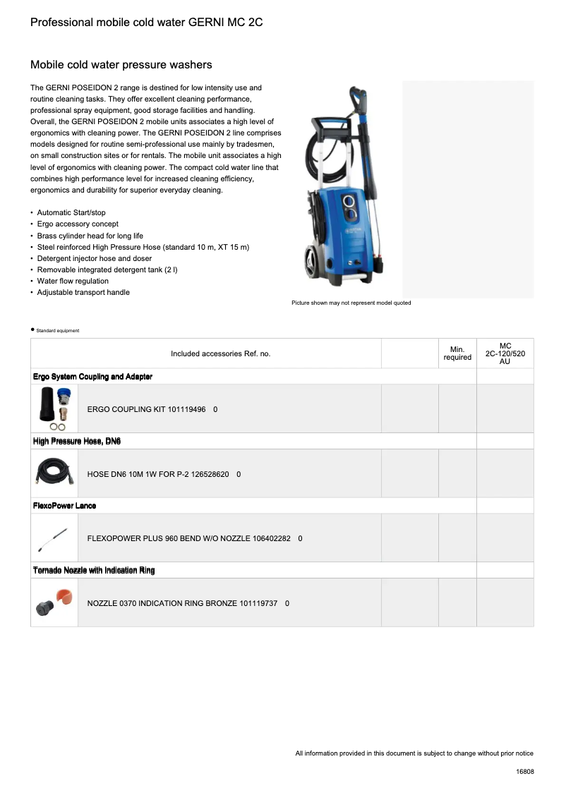 Page n°1 - Fiche technique Nilfisk GERNI POSEIDON 2