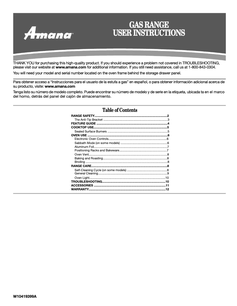 Page n°1 - Manuel utilisateur Amana AGR5844