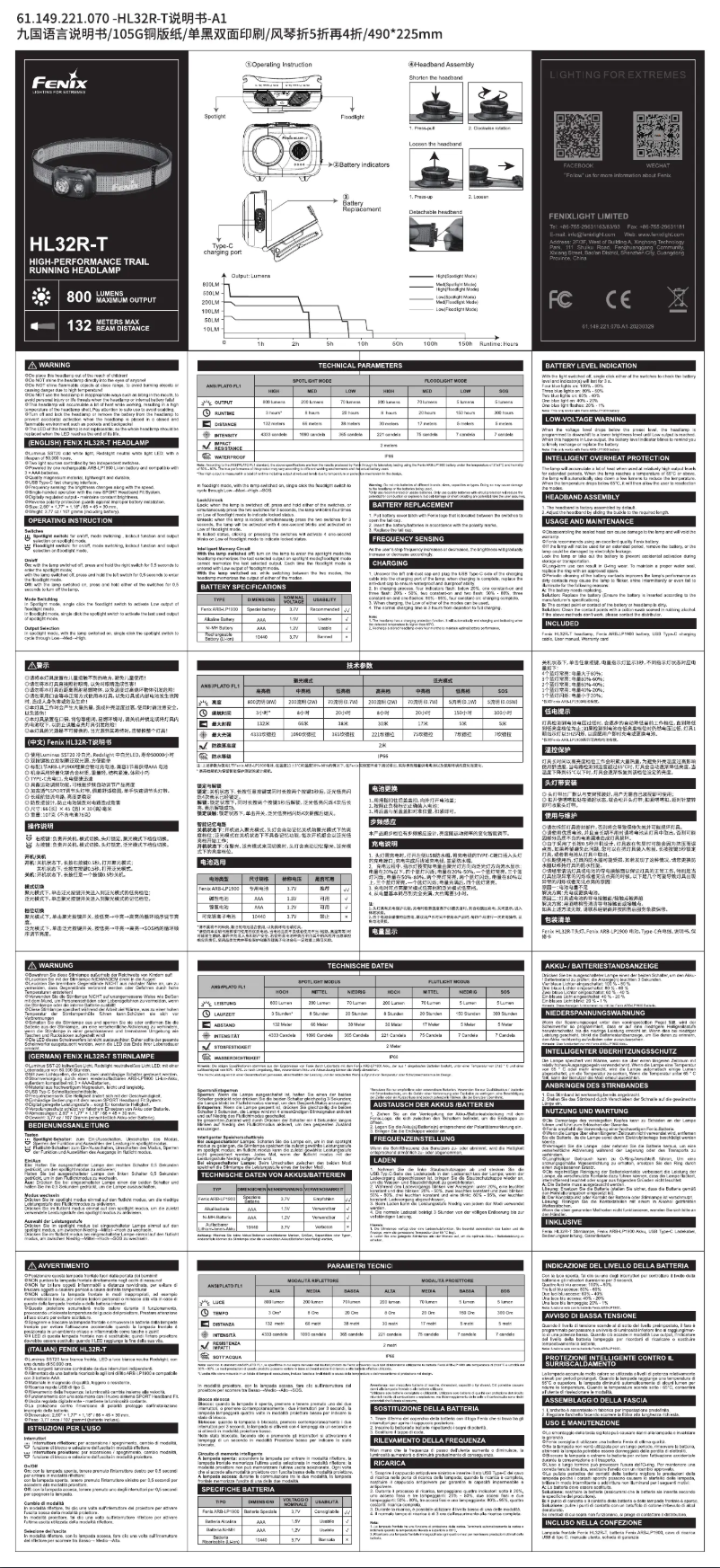 Page 1 de la notice Manuel utilisateur Fenix HL32R-T