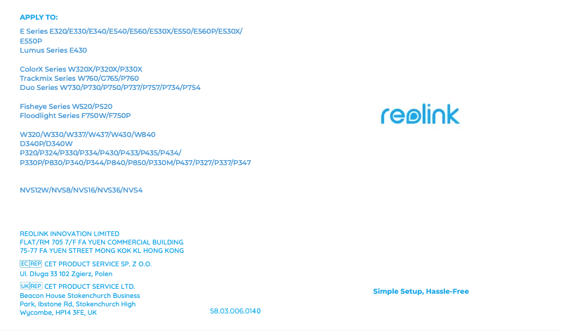 Page 1 de la notice Manuel utilisateur Reolink W437