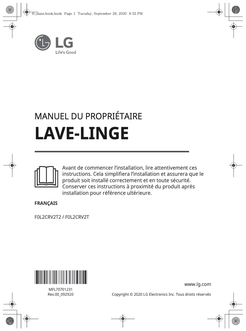 Page 1 de la notice Manuel utilisateur LG F0L2CRV2T