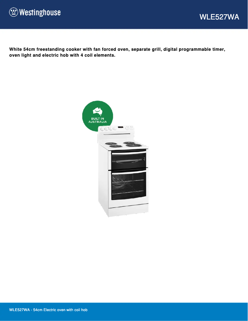 Page n°1 - Fiche technique Westinghouse WLE527WA