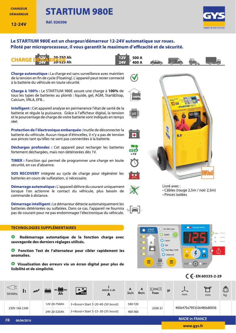 Page n°1 - Fiche technique GYS Startium 980E