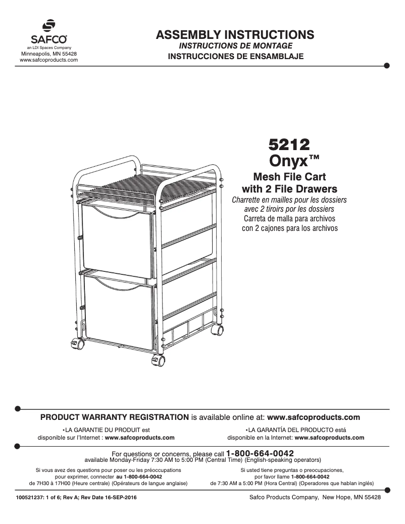 Page n°1 - Manuel utilisateur Safco 5212