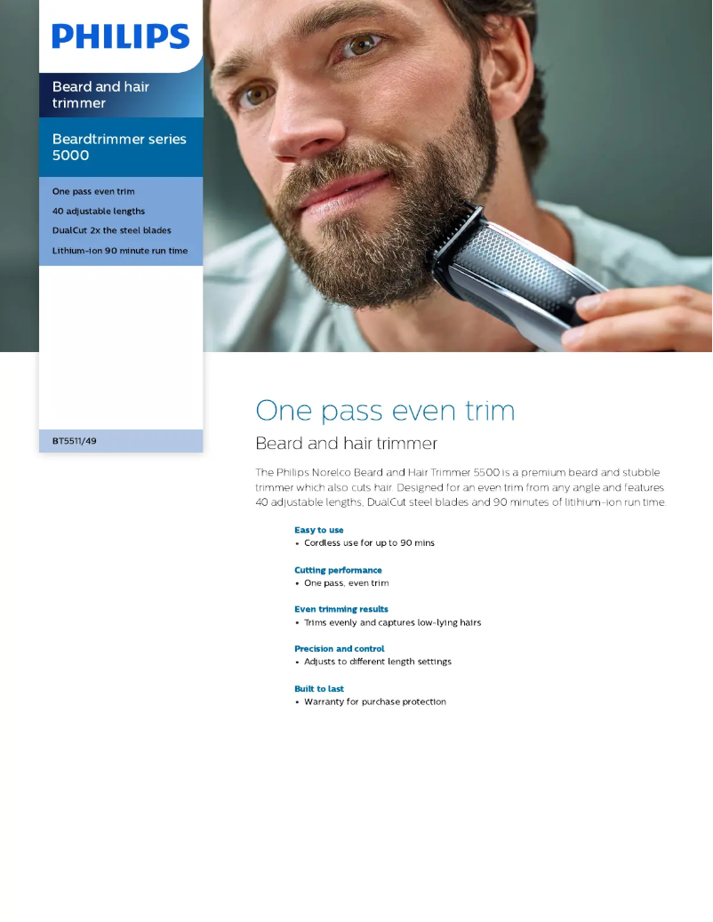 Page 1 de la notice Fiche technique Philips BT5511