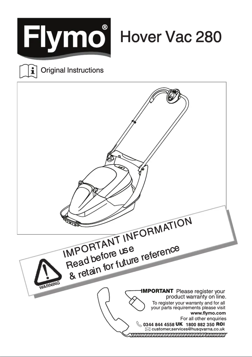 Page 1 de la notice Manuel utilisateur Flymo Hover Vac 280