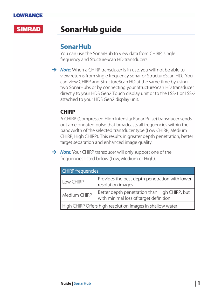 Image de la première page du manuel de l'appareil SonarHub
