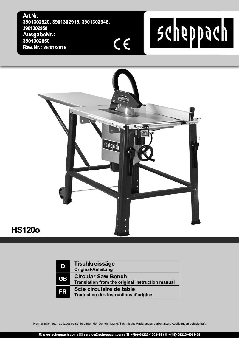 Page 1 de la notice Manuel utilisateur Scheppach HS120o