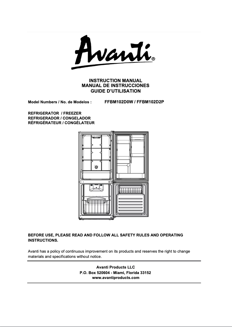 Page 1 de la notice Manuel utilisateur Avanti FFBM102D0W