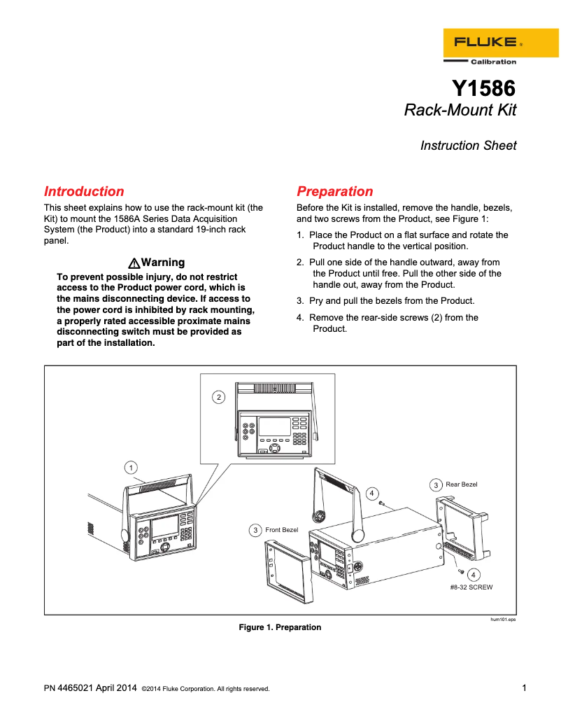 Page 1 de la notice Instructions / montage Fluke 1586A