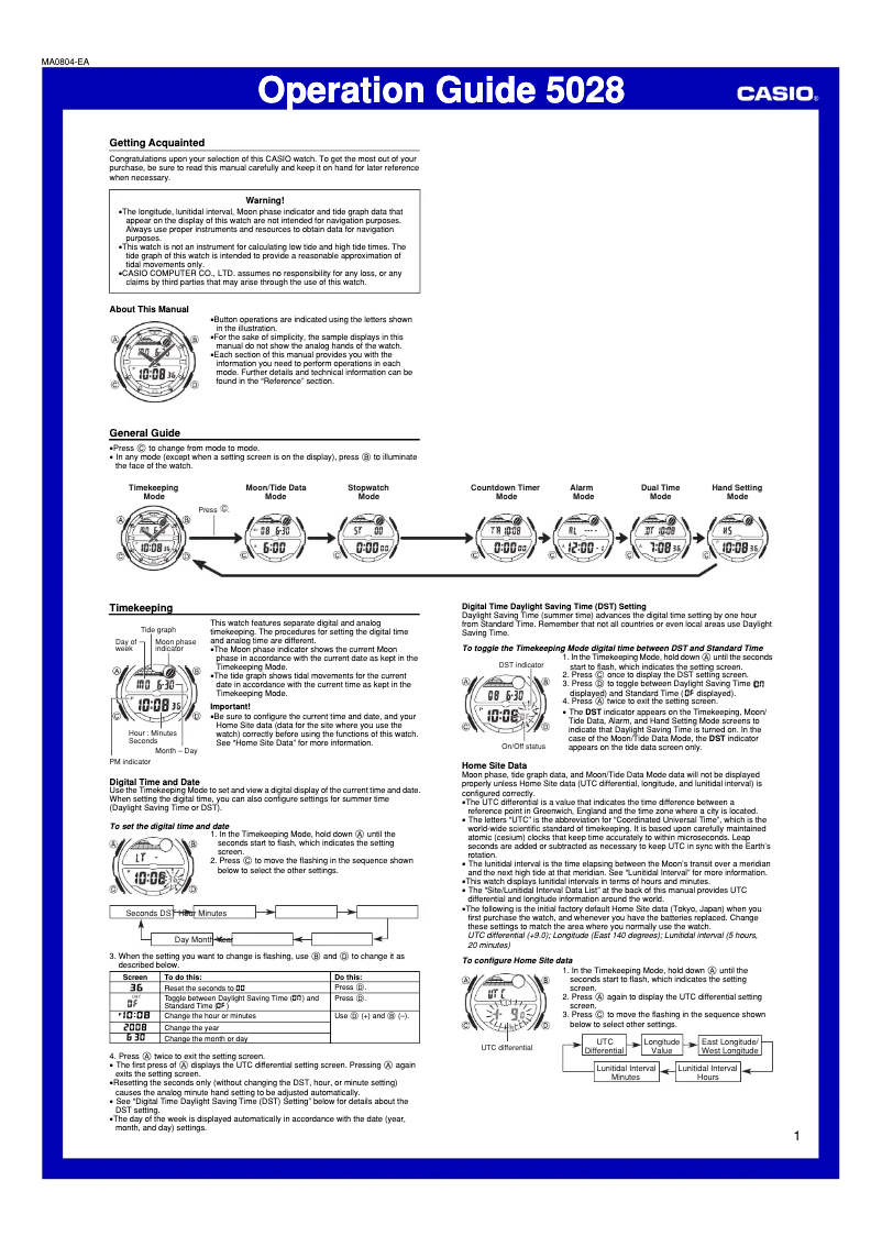 Page 1 de la notice Manuel utilisateur Casio AQW100-1AV