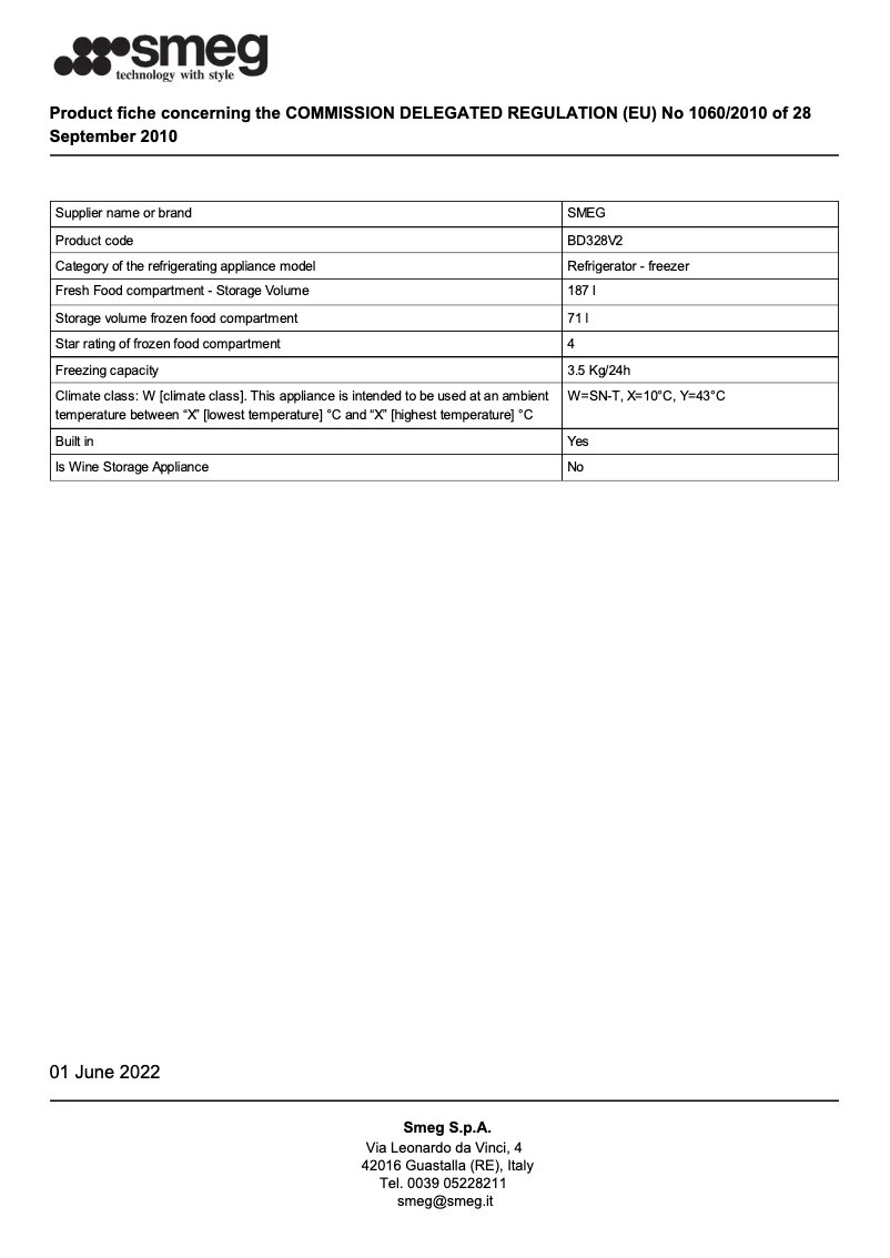 Page 1 de la notice Brochure Smeg BD328V2