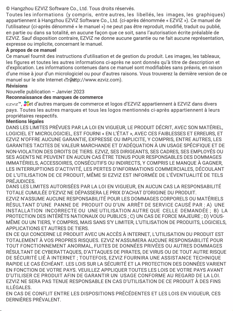 Page 1 de la notice Manuel utilisateur EZVIZ T35WM