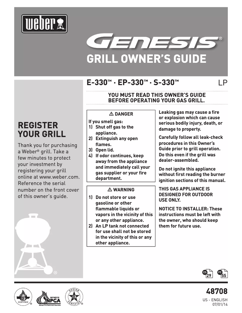 Page 1 de la notice Manuel d'utilisation et d'entretien Weber Genesis E-330