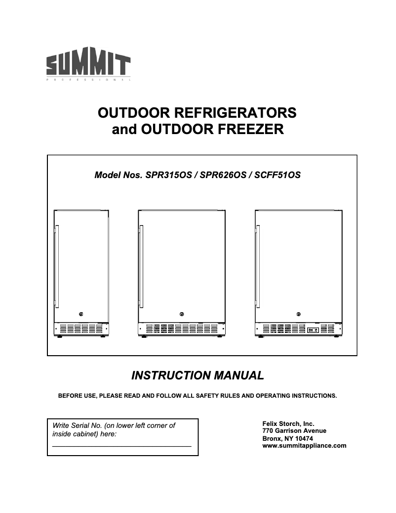 Page 1 de la notice Manuel utilisateur Summit SPR626OSSSTB