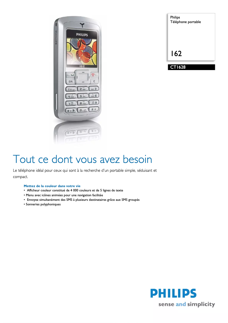 Página 1 del manual Ficha técnica Philips CT1628