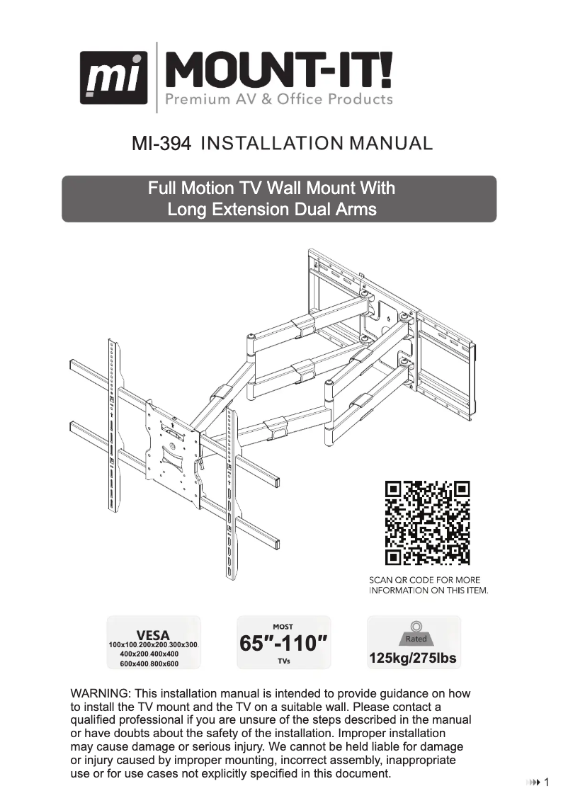 Page n°1 - Manuel utilisateur Mount-It! MI-394