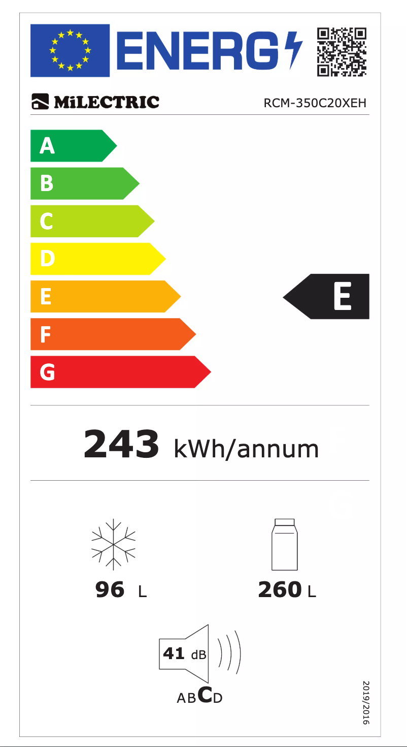 Page 1 de la notice Label énergétique Milectric RCM-350C20XEH