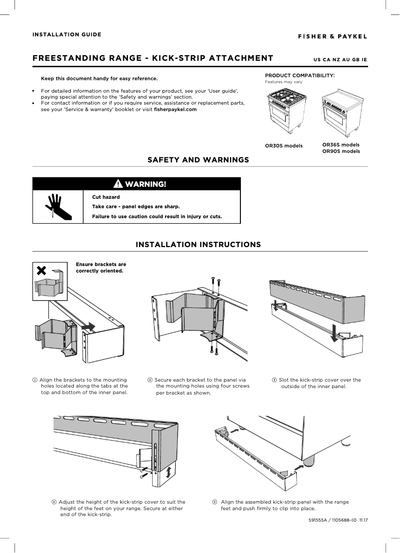 Page n°1 - Guide d'installation Fisher & Paykel OR90SCG6R1