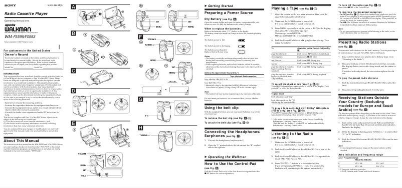 Image de la première page du manuel de l'appareil Walkman WM-FS595