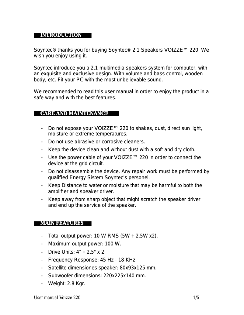 Página 1 del manual Manual de usuario Soyntec Voizze 220