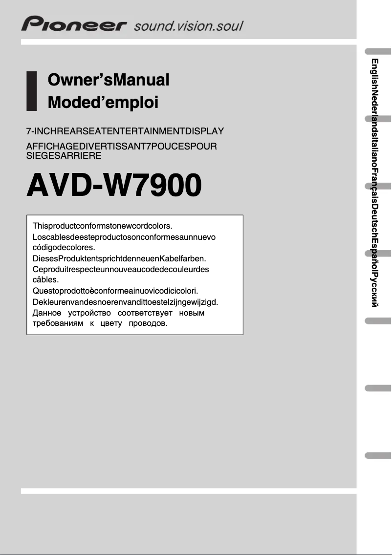 Page 1 de la notice Manuel utilisateur Pioneer AVD-W7900