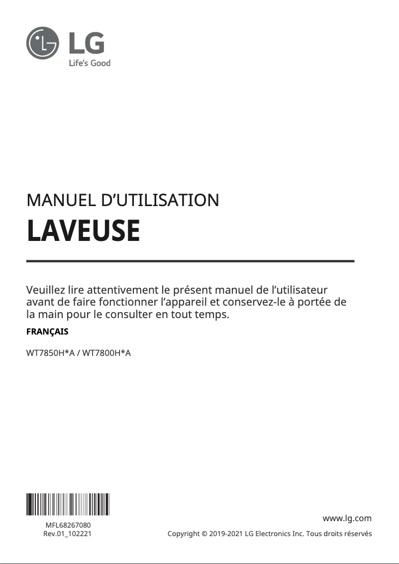 Page n°1 - Manuel utilisateur LG WT7850HVA