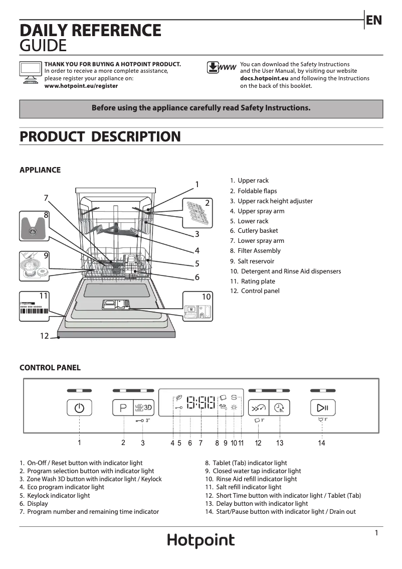 Page 1 de la notice Manuel utilisateur Hotpoint HFC 3C26 WC B UK