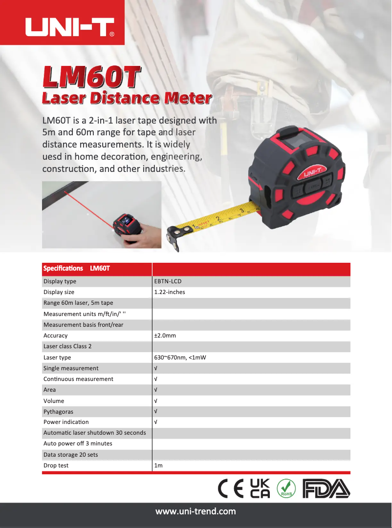 Page 1 de la notice Fiche technique Uni-T LM60T