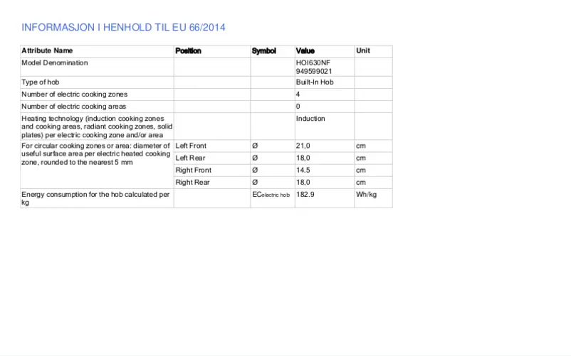Page 1 de la notice Fiche technique Electrolux HOI630NF