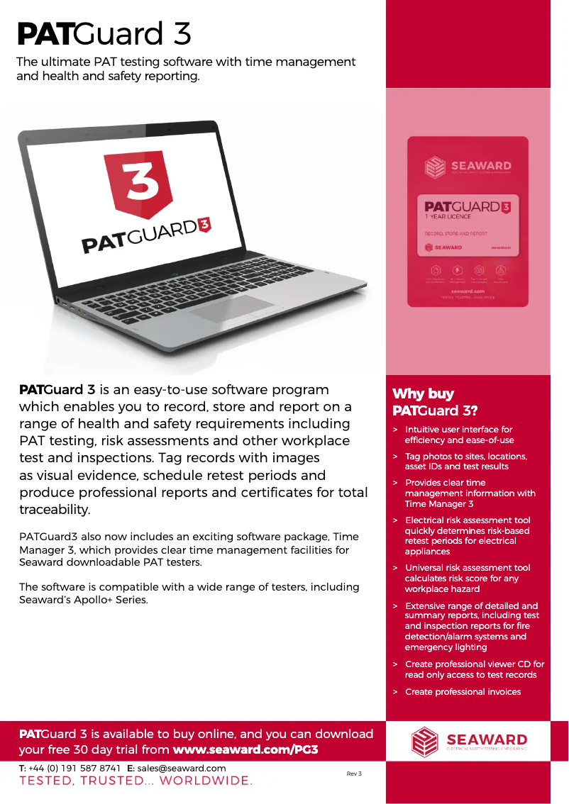 Page 1 de la notice Fiche technique Seaward PATGuard 3