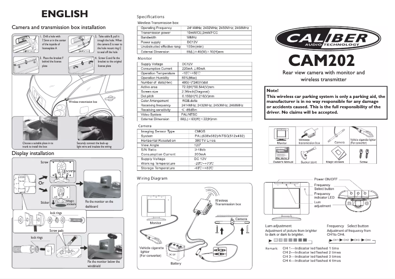 Page 1 de la notice Manuel utilisateur Caliber CAM202