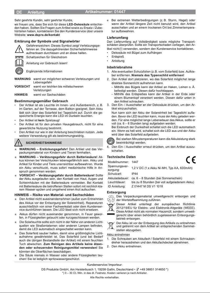 Page n°1 - Manuel utilisateur EasyMaxx 06939