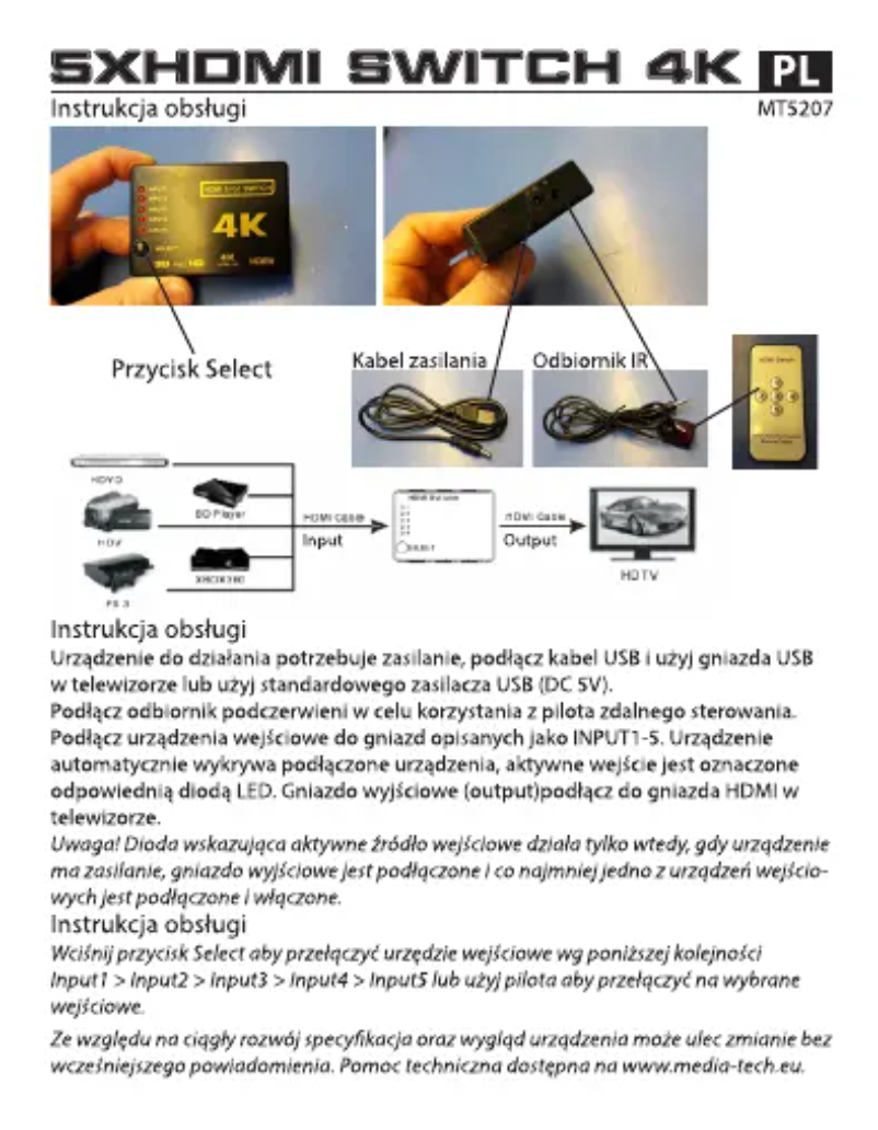 Page 1 de la notice Manuel utilisateur Media-Tech MT5207