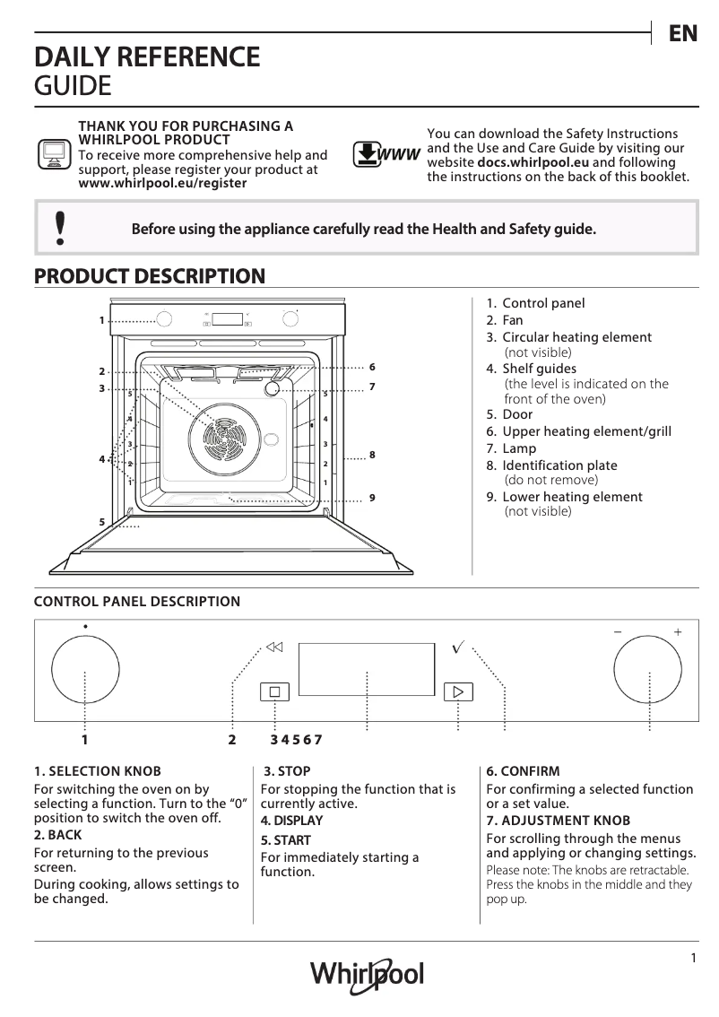 Page 1 de la notice Manuel d'utilisation et d'entretien Whirlpool W6 OM5 4S H