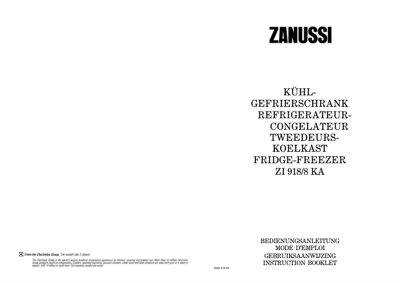 Page 1 de la notice Manuel utilisateur Zanussi ZI 918/8 KA