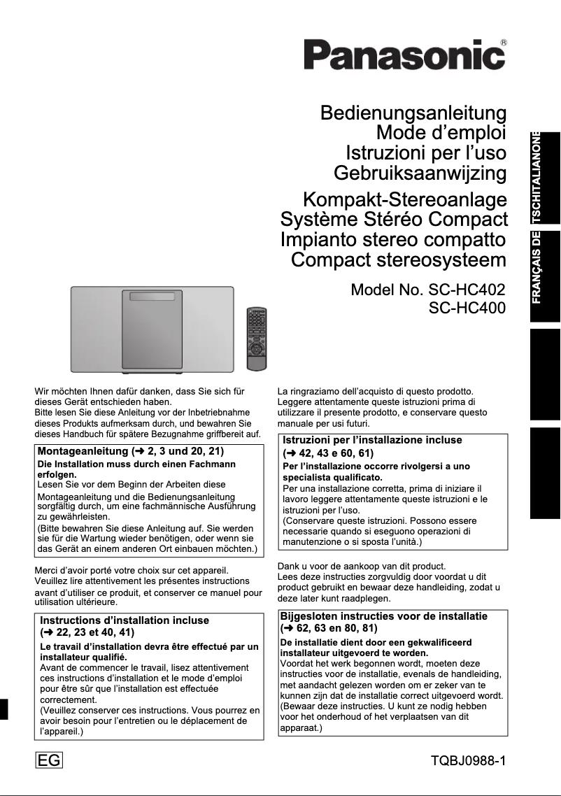 Page 1 de la notice Manuel utilisateur Panasonic SC-HC402