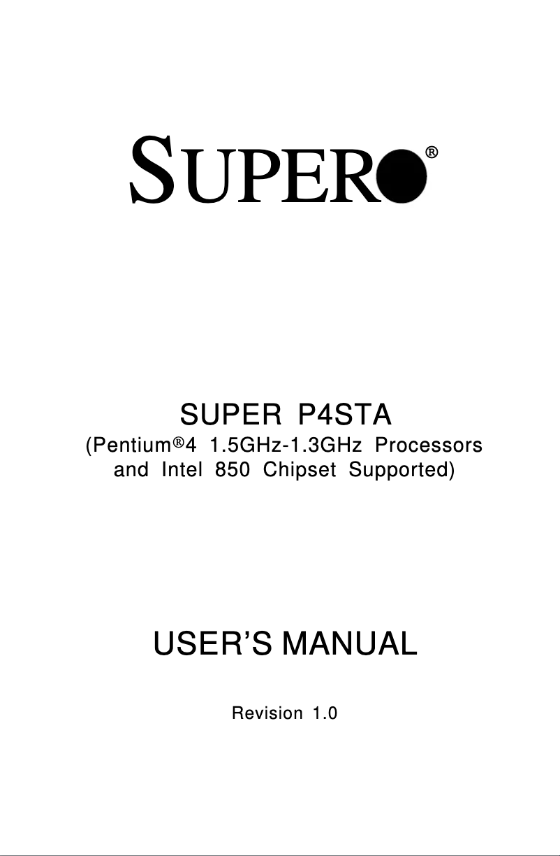 Page n°1 - Manuel utilisateur Supermicro P4STA