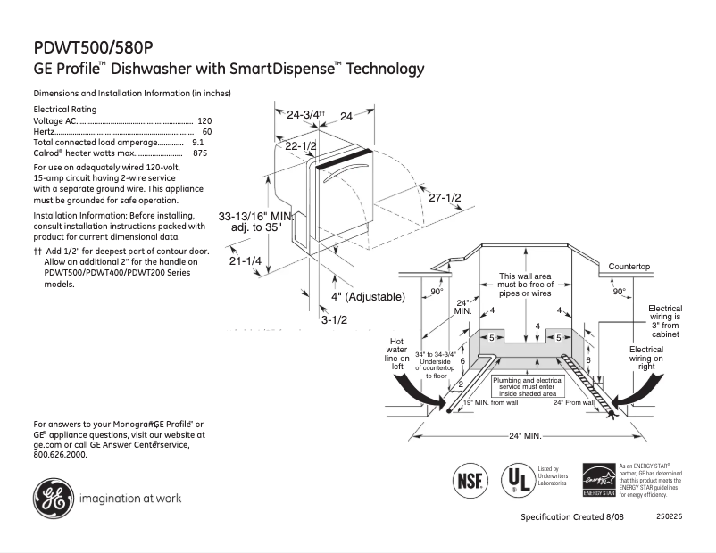 Imagen de la primera página del manual del dispositivo Profile PDWT500PWW