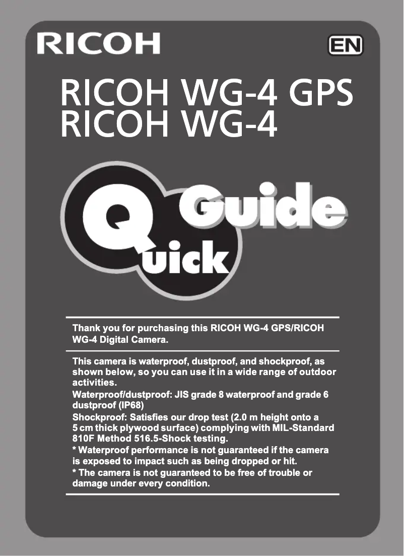 Page 1 de la notice Guide de démarrage rapide Ricoh WG-5 GPS