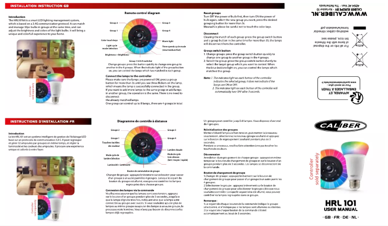 Page 1 de la notice Manuel utilisateur Caliber HRL101