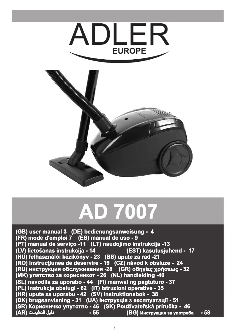 Page 1 de la notice Manuel utilisateur Adler AD 7007
