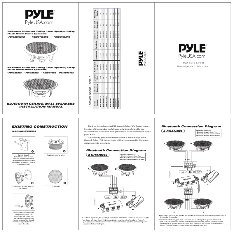 Page n°1 - Manuel utilisateur Pyle PDICBT652RD
