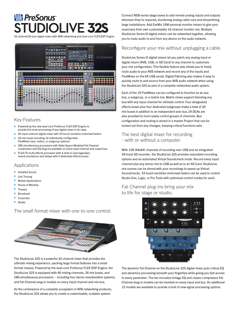Page 1 de la notice Fiche technique PreSonus StudioLive 32S