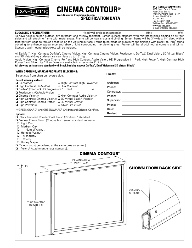 Page 1 de la notice Manuel utilisateur Da-Lite Cinema Vision