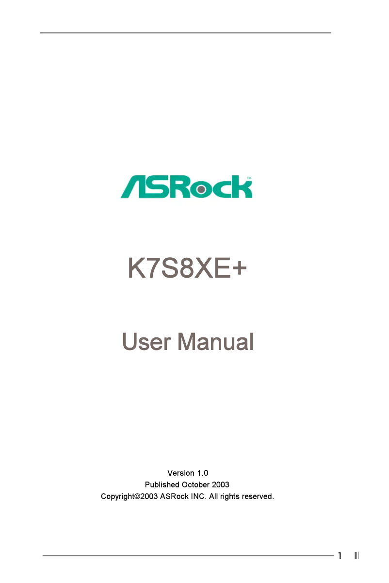 Page 1 de la notice Manuel utilisateur Asrock K7S8XE+