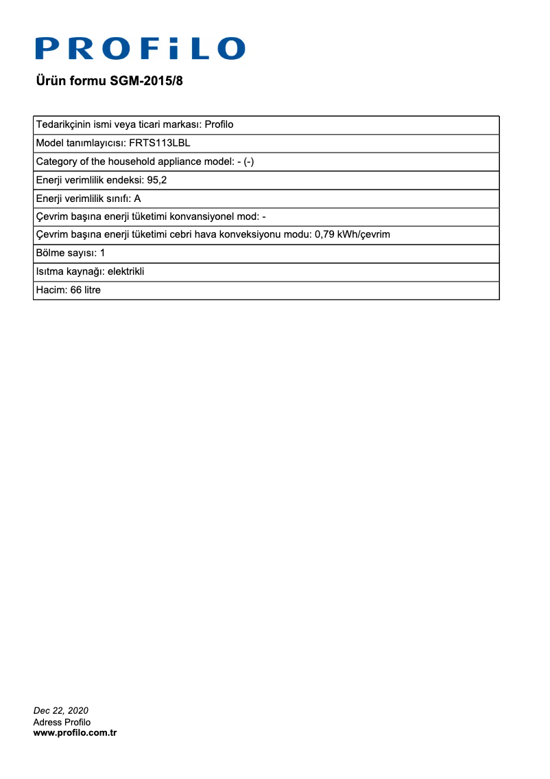 Page 1 de la notice Mode d'emploi Profilo FRTS113LBL